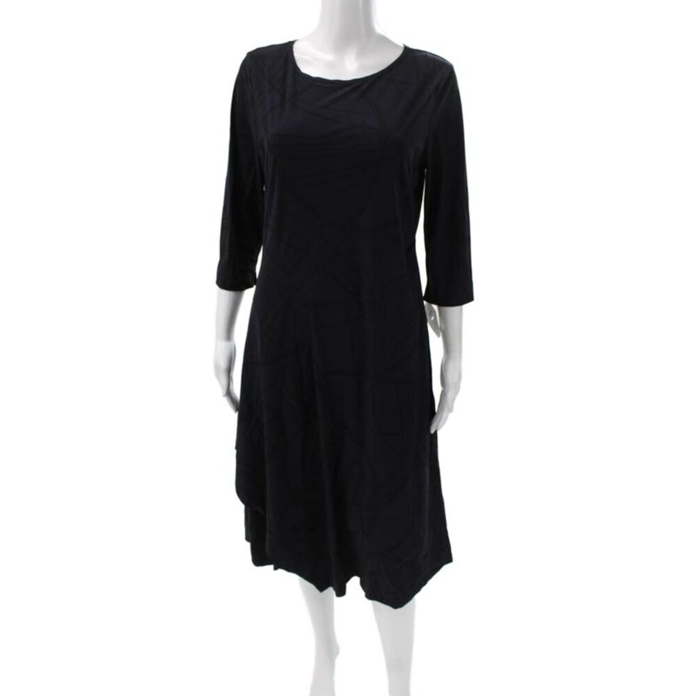 Porto Women Trapeze Swing Dress Black Geometric 3/4 Sleeve Size 2